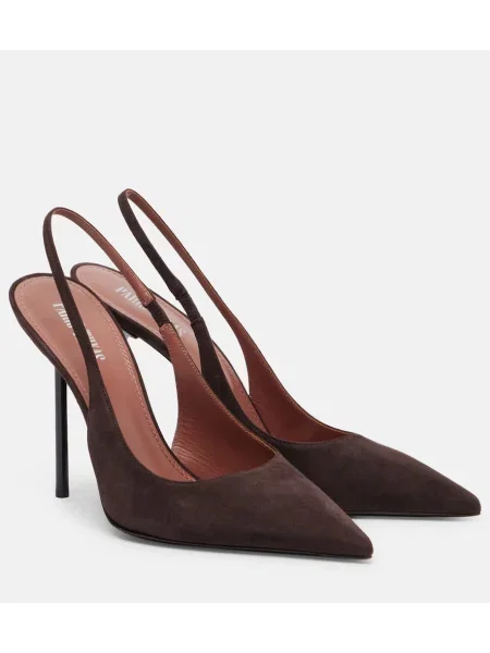 Pantofi cu toc Paris Texas din piele de căprioară slingback maro