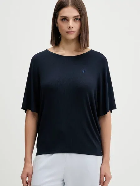 BOSS T-shirt piżamowy z modalem SHINY RIB_Top granatowa