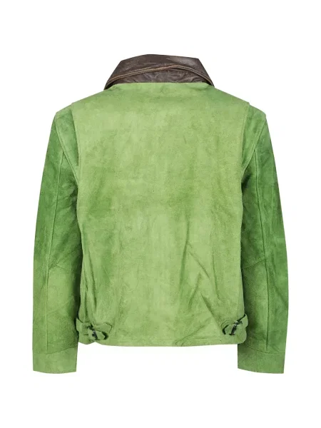 Gulerat geacă Found din piele de căprioară verde