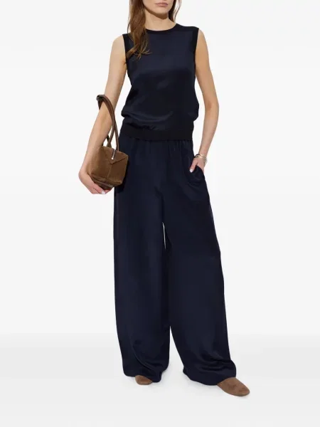 Pantaloni Max Mara de mătase albastru