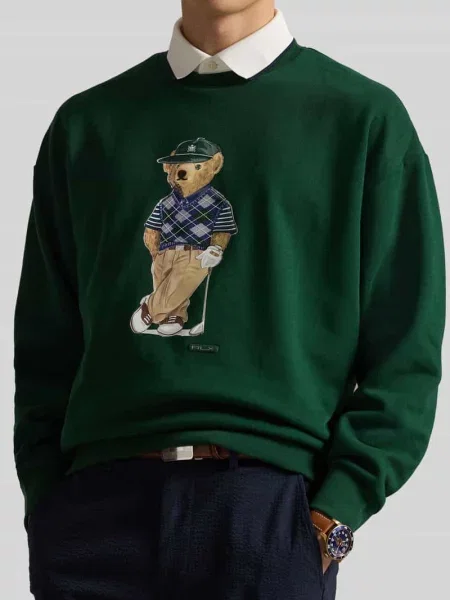 Sweter z dzianiny z nadrukiem polo bear z wyhaftowaniem Polo Ralph Lauren zielone