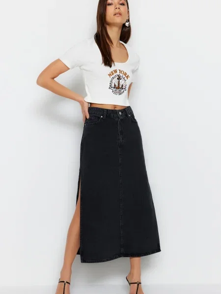 Fustă din denim Trendyol negru