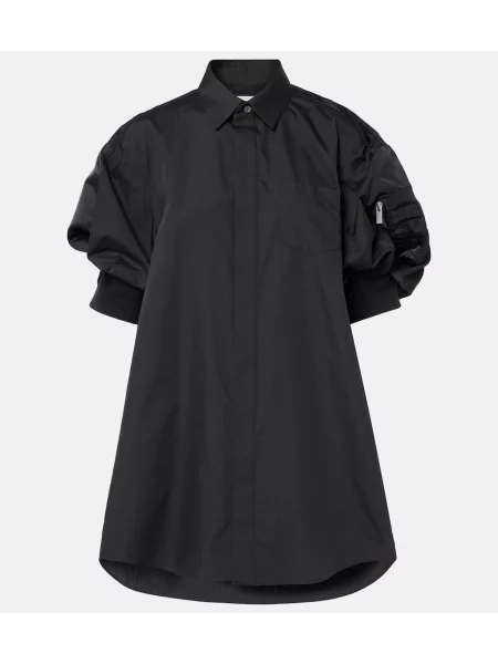 Rochie tip cămașă Sacai din țesătură twill de costum negru