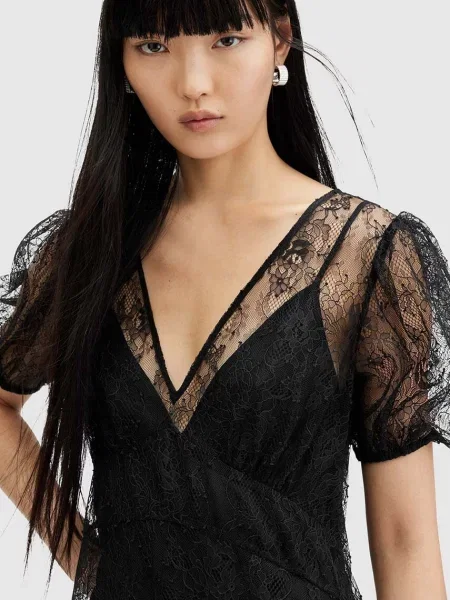 Šaty AllSaints RAYNA LACE DRESS čierna