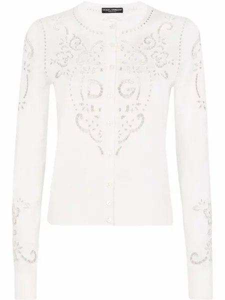 Cardigan Dolce & Gabbana cu broderie de mătase ajurat alb