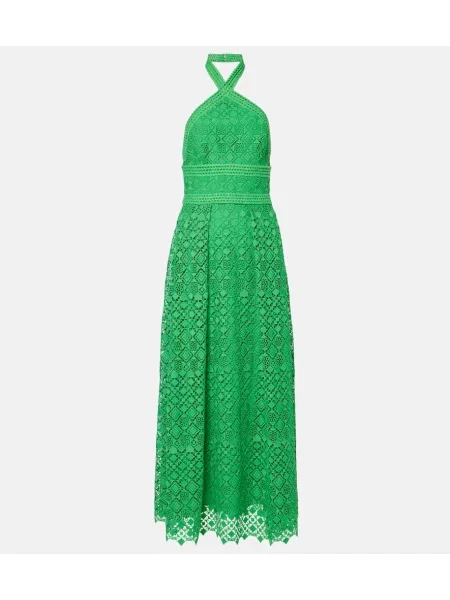 Rochie midi Elie Saab până la genunchi cu gât halter de costum verde