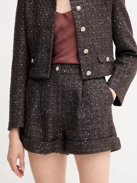 Gaudi szorty z wełną gładkie high waist brązowy