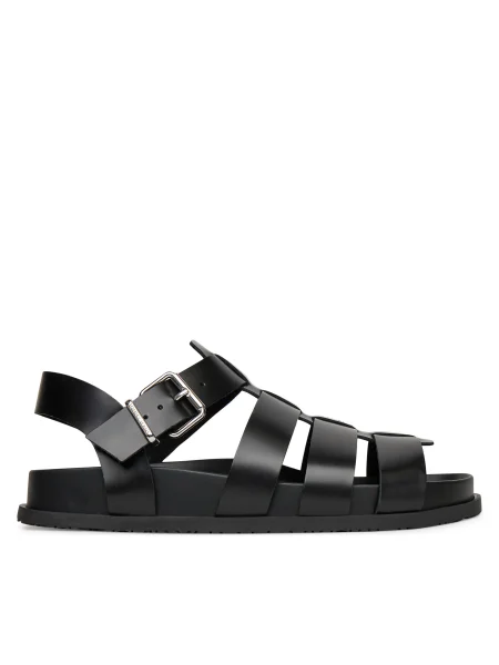 Tommy Jeans sandale de piele TJW FISHERMAN PATENT SANDAL neagră
