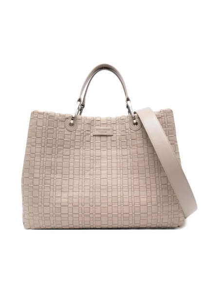 Shopperka Emporio Armani skórzana beżowa