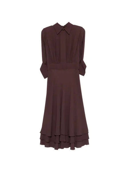 Rochie midi Elisabetta Franchi cu volane până la genunchi de costum maro