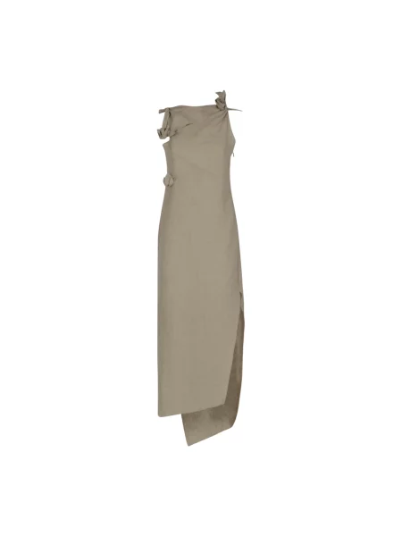 Lniana sukienka maxi Coperni beżowa