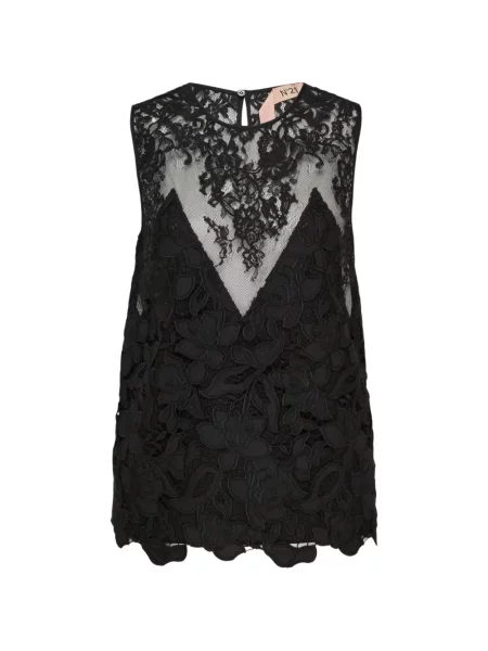 Top N°21 fără mâneci cu model floral din dantelă negru