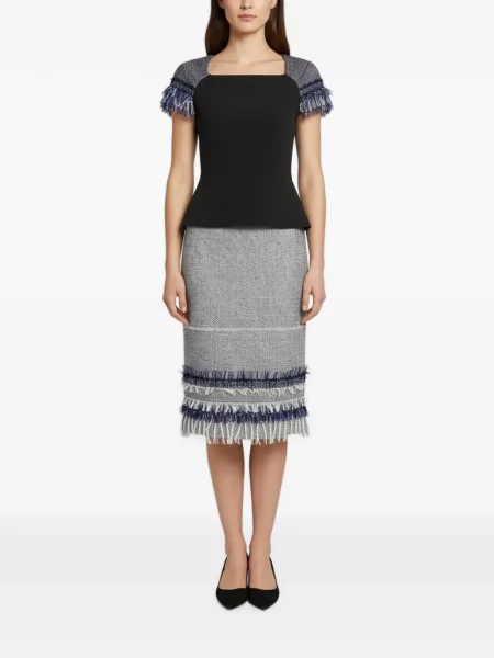 Fustă midi Roland Mouret cu franjuri din tweed negru