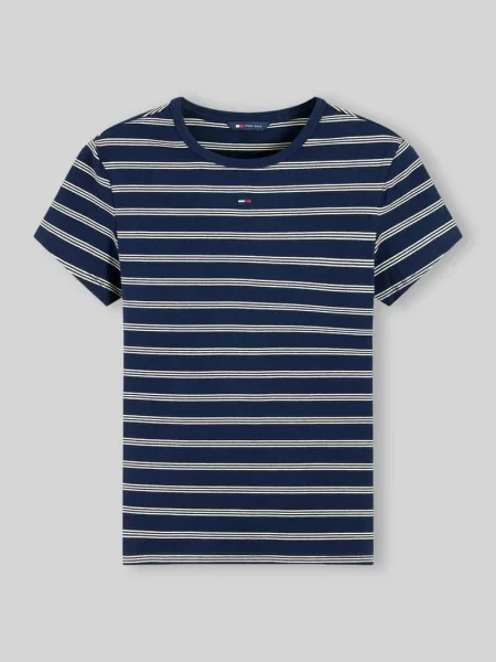 T-shirt w kroju slim fit z mieszanki bawełny Tommy Jeans granatowa
