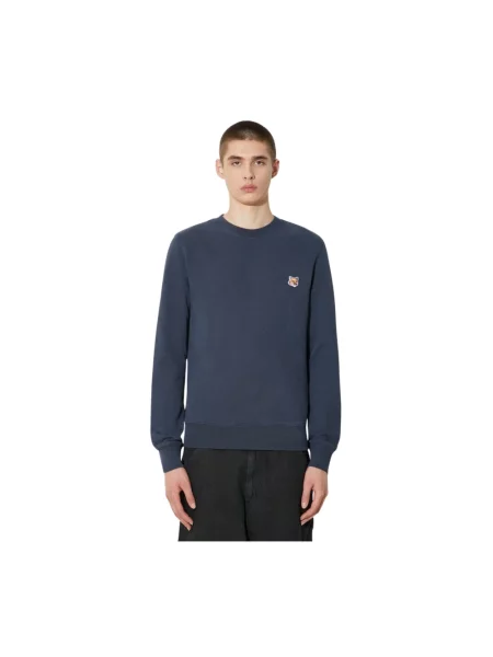 Maison Kitsuné bluza Fox Head Patch Regular Sweatshirt granatowy gładka niebieska