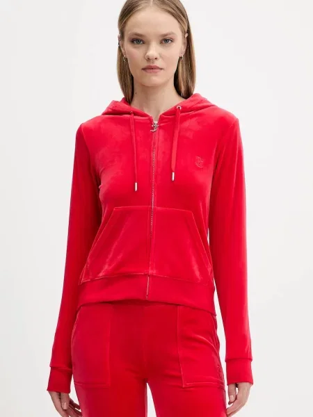 Juicy Couture bluza z kapturem gładka czerwony