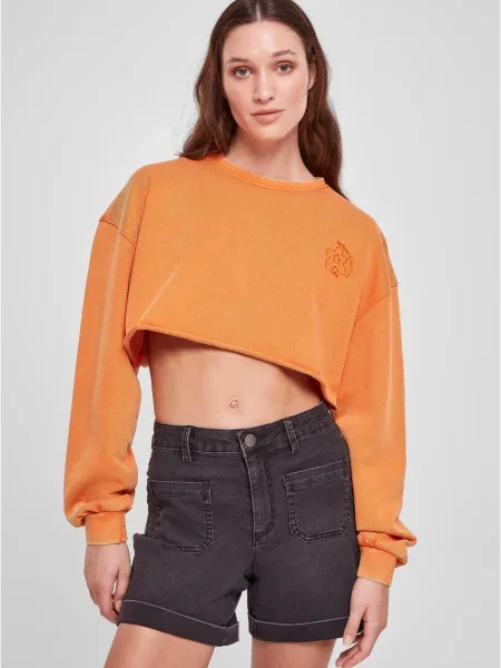 Geacă Urban Classics cu broderie cu model floral din material terry portocaliu