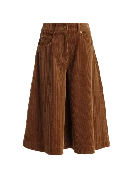 Pantaloni scurți Essentiel Antwerp de catifea cord evazate maro