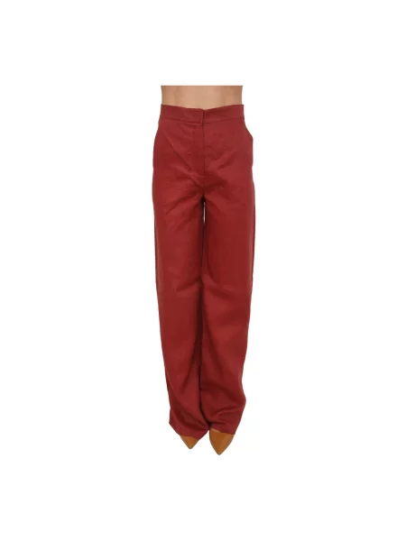 Lniane spodnie Max Mara Studio czerwone