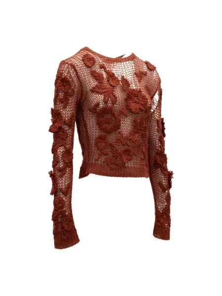 Lniany sweter Valentino Garavani brązowy