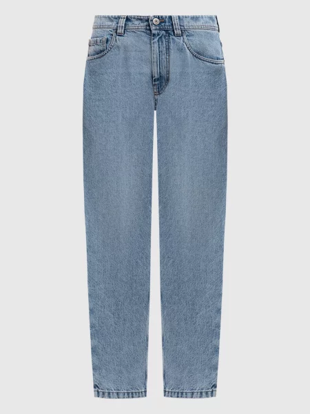 Джинси мом зі шкіряним патчем з логотипом Brunello Cucinelli блакитні