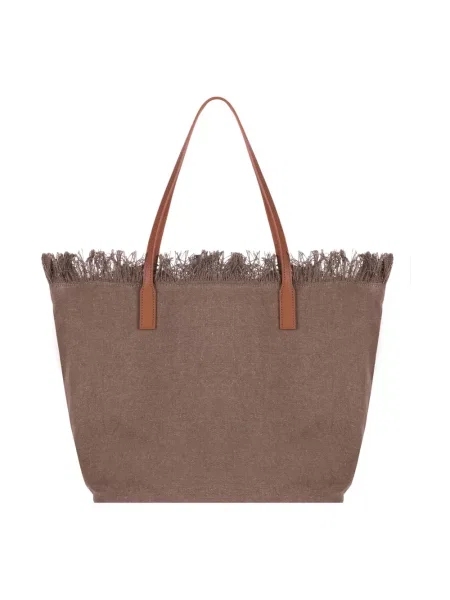 Shopperka Mc2 Saint Barth skórzana z frędzli brązowa