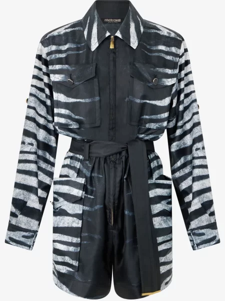 Salopetă Roberto Cavalli cu imagine cu model zebră negru