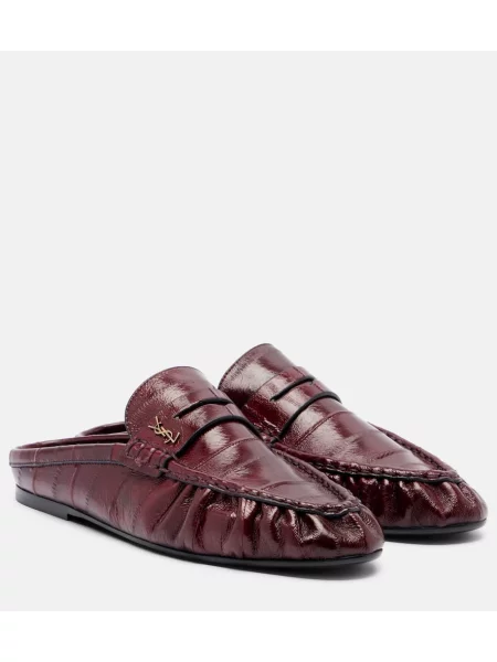 Papuci tip mules Saint Laurent din piele de lac bordo
