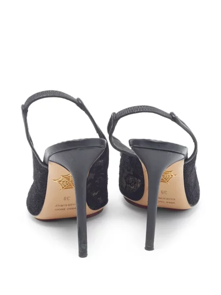 Csipkés nyitott sarkú körömcipő Charlotte Olympia fekete