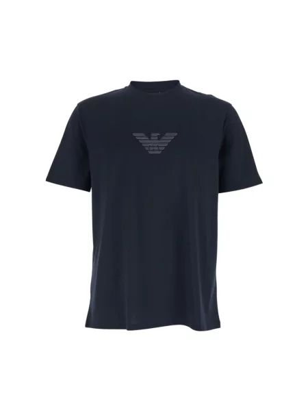 Koszulka Emporio Armani z nadrukiem z dżerseju niebieska