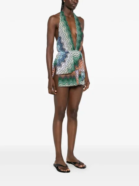 Rochie mini Missoni tricotate cu volane verde