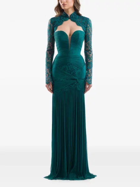 Rochie maxi Imroska cu volane din dantelă verde