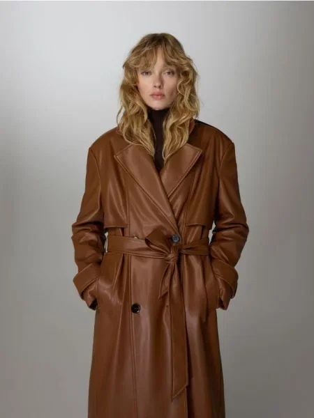 Reserved Тренч зі штучної шкіри золотисто-коричневий коричневий