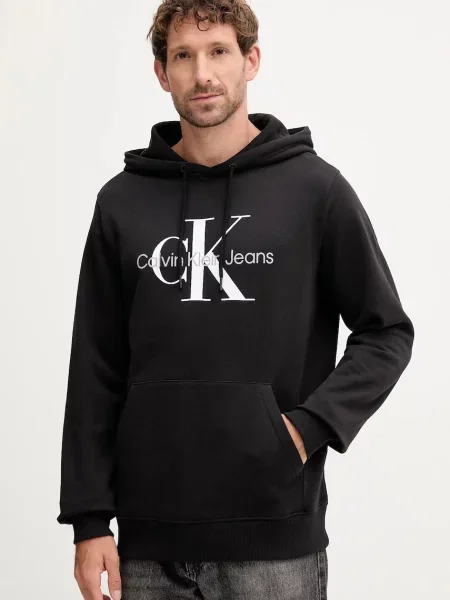 Суичър с качулка Calvin Klein Jeans с качулка с принт черно