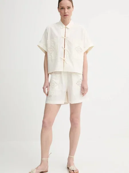 Шорти Sessun однотонна висока посадка бежевий