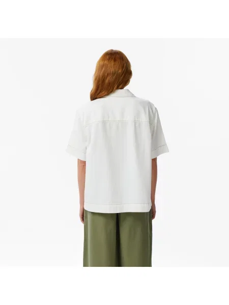 Lacoste Koszula Button-Down Z Krótkim Rękawem Regular Fit Kremowa Kremowy
