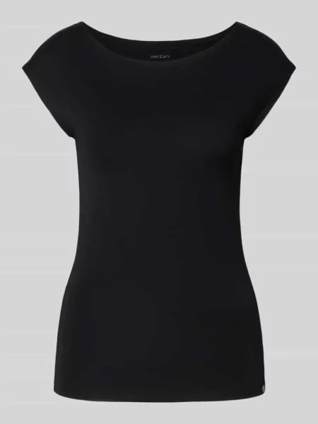 T-shirt z dekoltem w łódkę i detalem z logo Marc Cain czarna