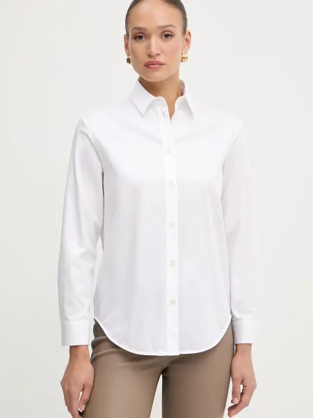 Риза MM DIONEA дамска със стандартна кройка с класическа яка бяло
