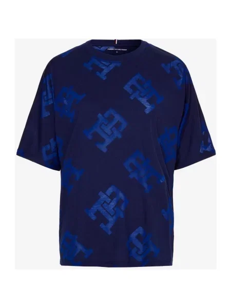T-shirt Tommy Hilfiger Relaxed Burn Out z krótkim rękawem Ciemnoniebieski Granatowy XS niebieska