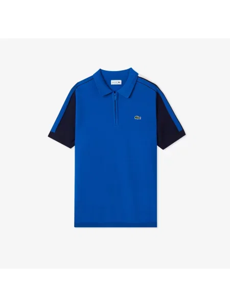 Lacoste Sweter Z Krótkim Rękawem Half Zip Z Blokadą Koloru niebieski