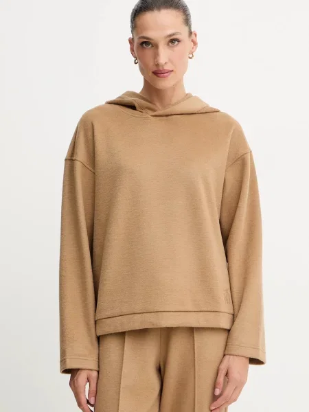 Weekend Max Mara bluza z dodatkiem wełny OSCURI zielony z kapturem gładka brązowa