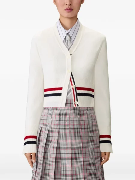 Cardigan Thom Browne din cașmir cu dungi alb