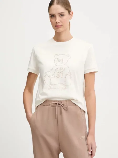 Тениска Guess дамска бежово бяло
