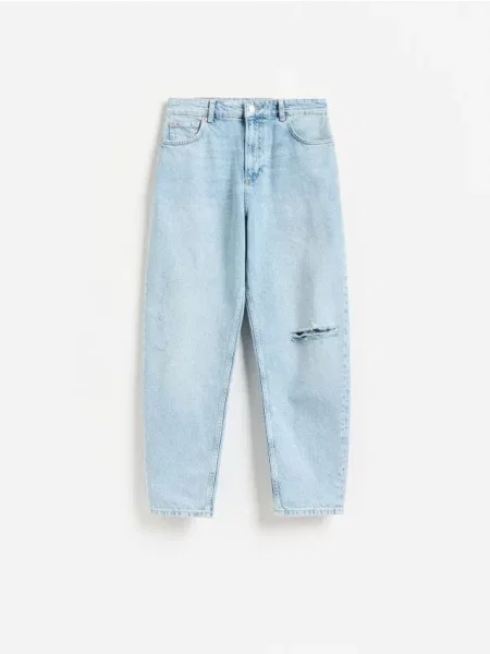 Reserved Mom-fit džínsy s rozparkom modrá