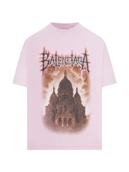 Tricou Balenciaga cu decolteu rotund roz
