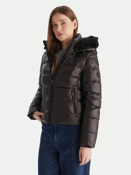 Пухено яке Tommy Hilfiger преходен модел черно