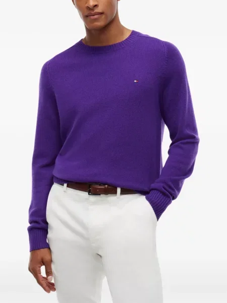 Pulover Tommy Hilfiger cu decolteu rotund violet