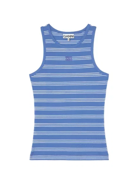 Top Ganni cu broderie albastru