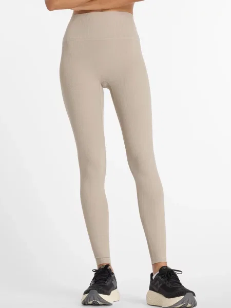 Штани New Balance з високою посадкою в рубчик бежеві