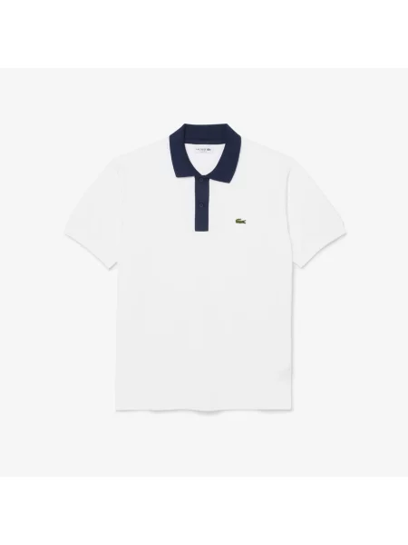 Lacoste Koszulka Polo Classic Fit Z Kontrastowym Kołnierzykiem biała